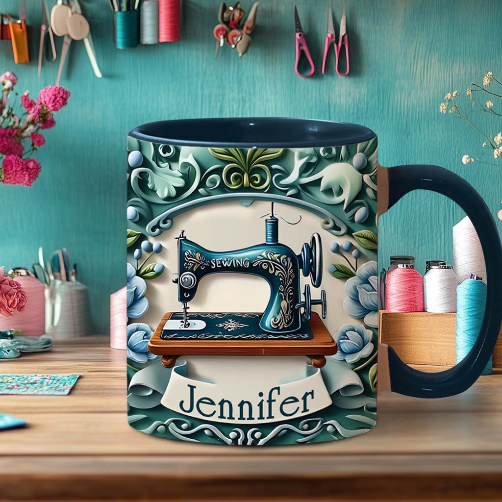 Mug personnalisé « Machine à coudre bleue » - Thème couture