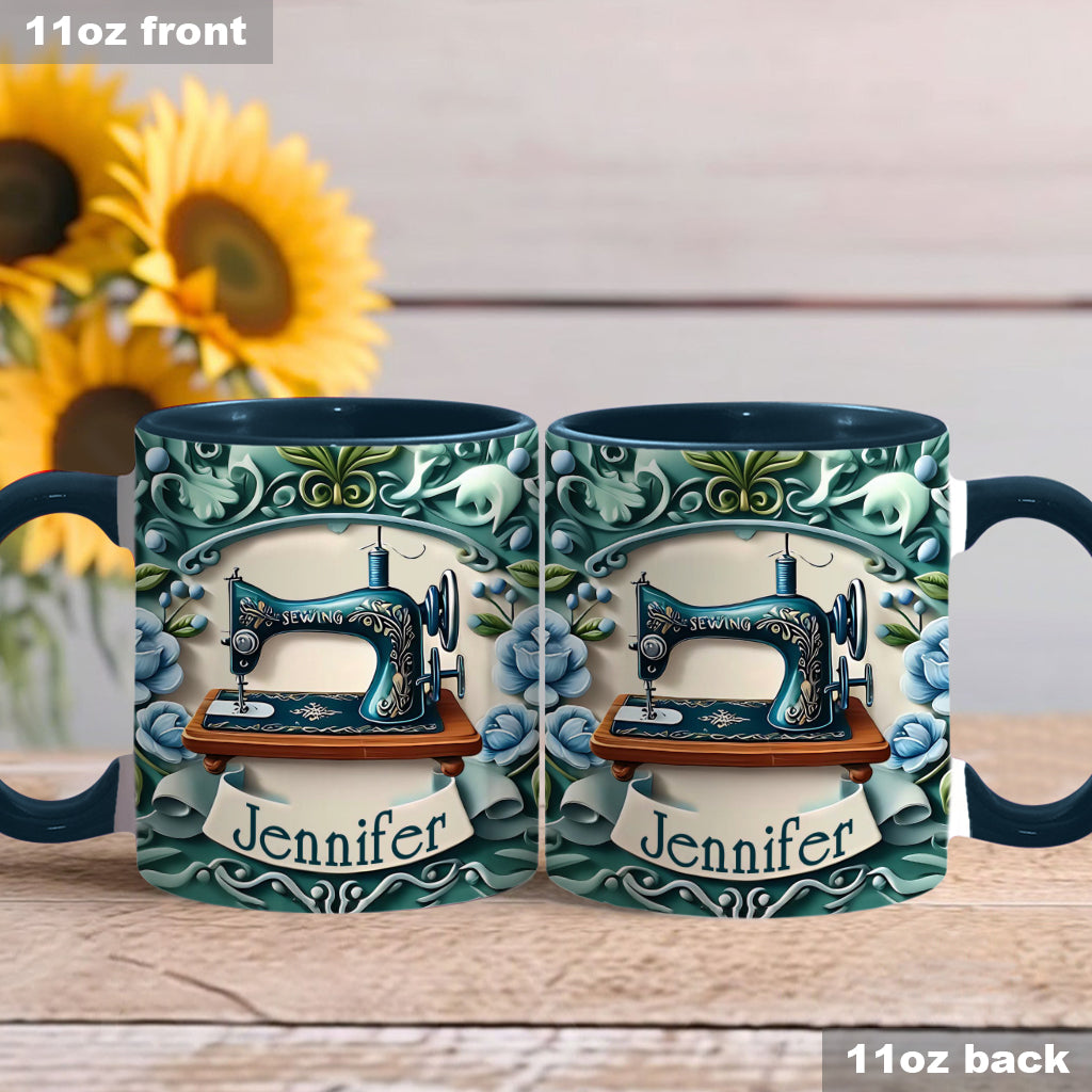 Mug personnalisé « Machine à coudre bleue » - Thème couture