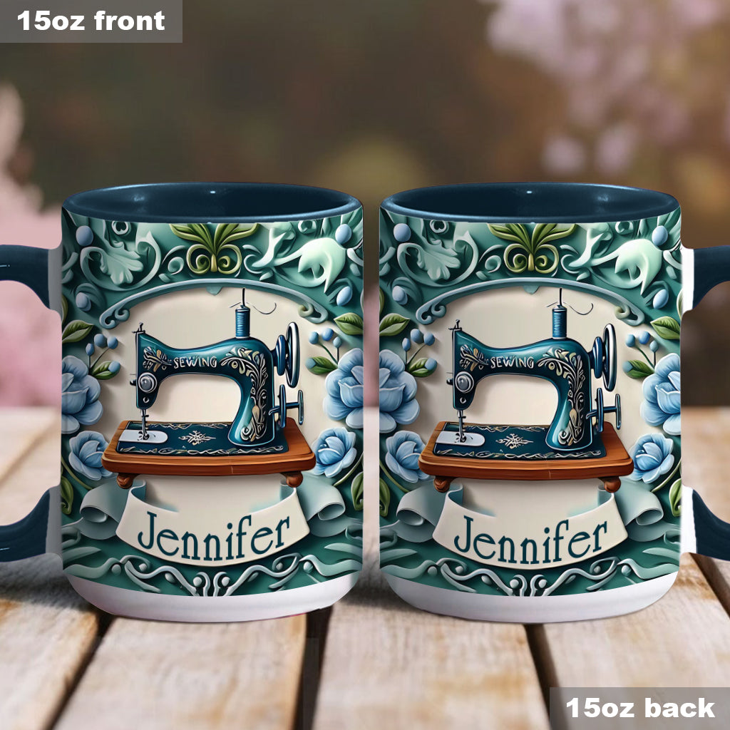 Mug personnalisé « Machine à coudre bleue » - Thème couture