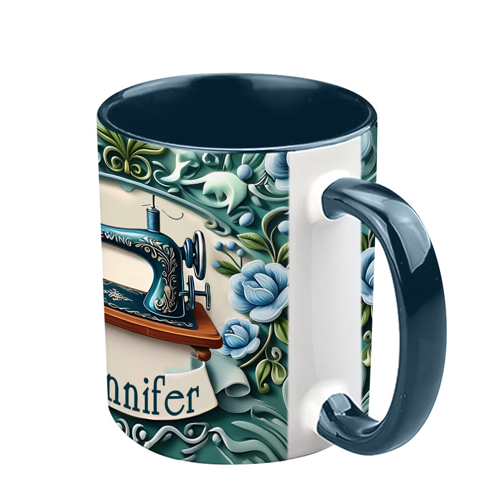 Mug personnalisé « Machine à coudre bleue » - Thème couture