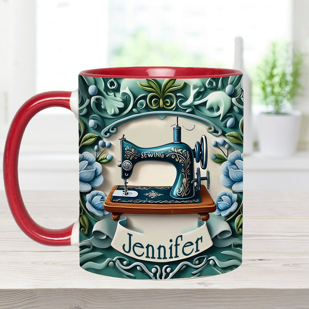 Mug personnalisé « Machine à coudre bleue » - Thème couture