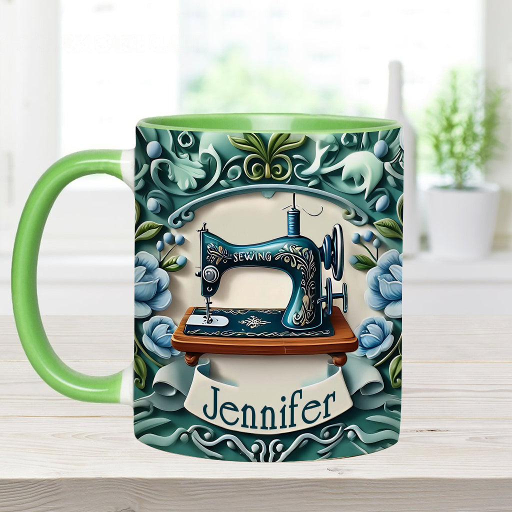 Mug personnalisé « Machine à coudre bleue » - Thème couture