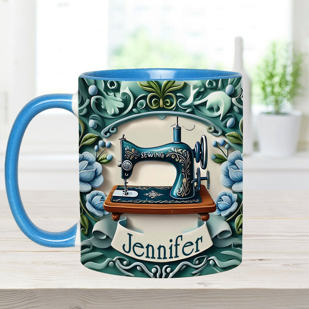 Mug personnalisé « Machine à coudre bleue » - Thème couture
