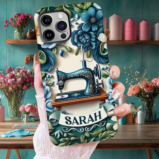 Blue Sewing Machine - Personalized Sewing Full Print Phone Case
