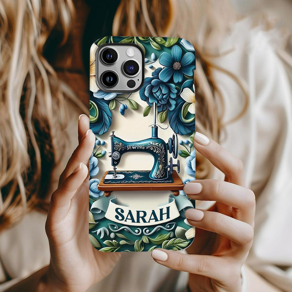 Blue Sewing Machine - Personalized Sewing Full Print Phone Case