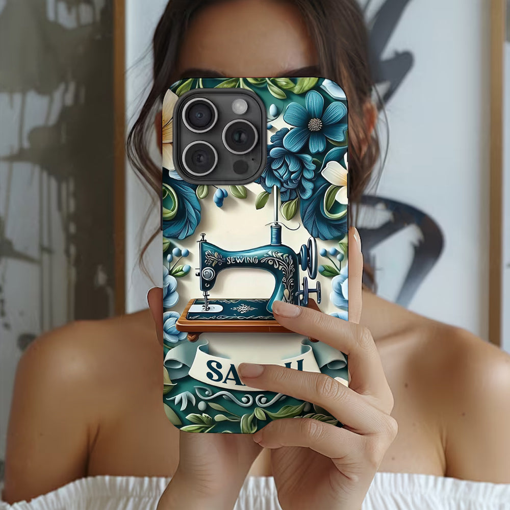 Blue Sewing Machine - Personalized Sewing Full Print Phone Case