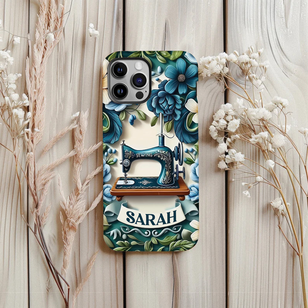 Blue Sewing Machine - Personalized Sewing Full Print Phone Case