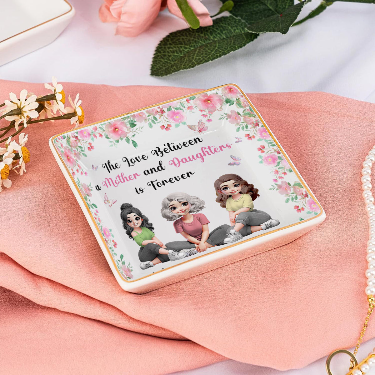 L'amour entre une mère et sa fille - Plat à bijoux personnalisé pour maman, entièrement imprimé