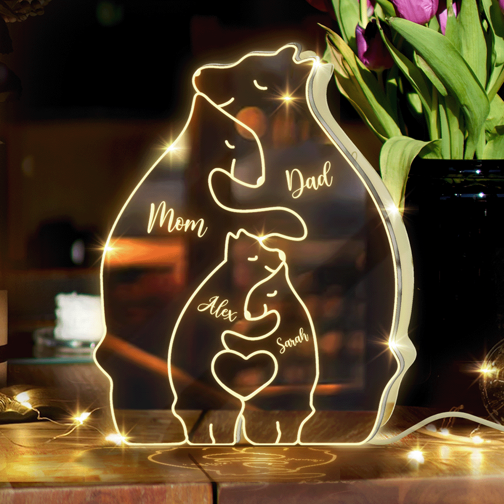 Famille Ours - Miroir lumineux personnalisé pour toute la famille 