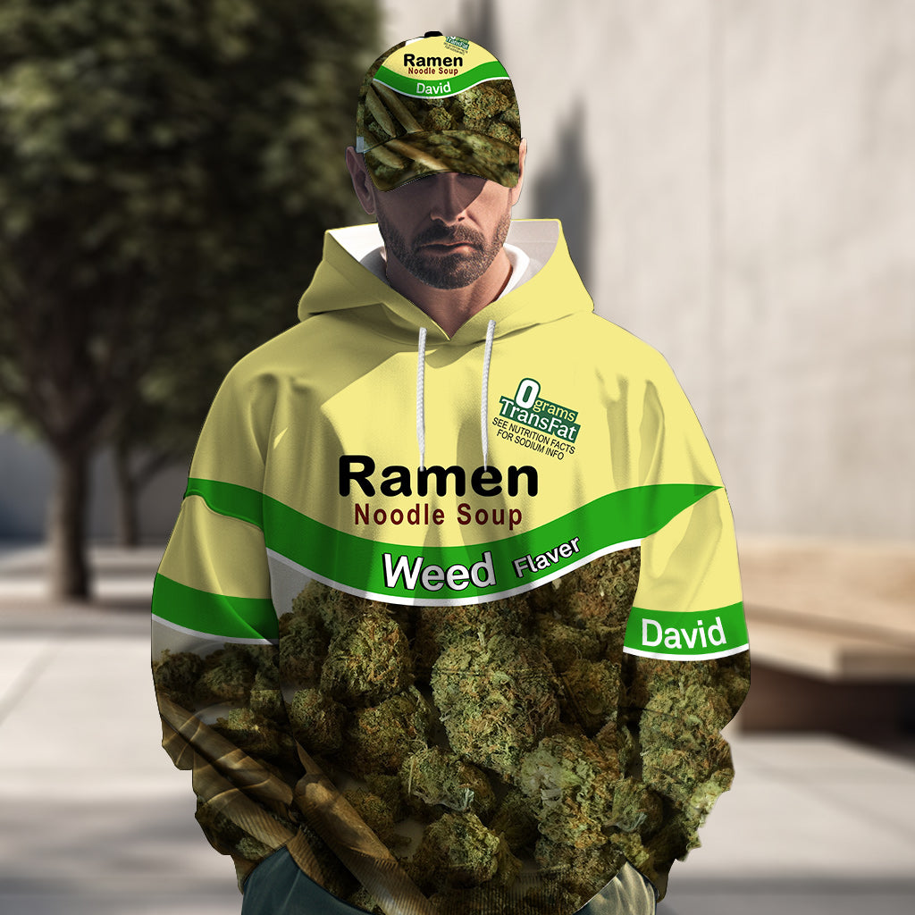 Restauration décontractée - Sweat à capuche et casquette classique personnalisés avec imprimé intégral de cannabis