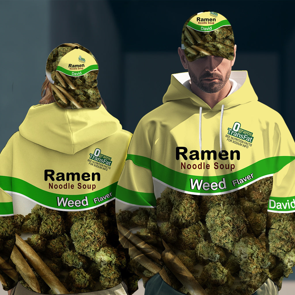 Restauration décontractée - Sweat à capuche et casquette classique personnalisés avec imprimé intégral de cannabis