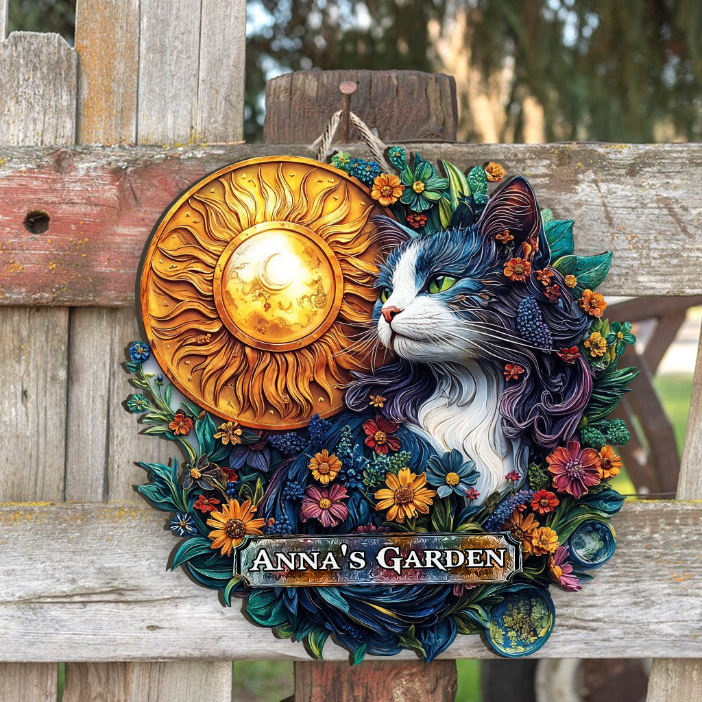 Chat fleuri - Panneau en bois personnalisé sur le thème du jardinage