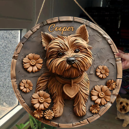 Cute Yorkshire Terrier - Personalized Dog Round Wood Sign