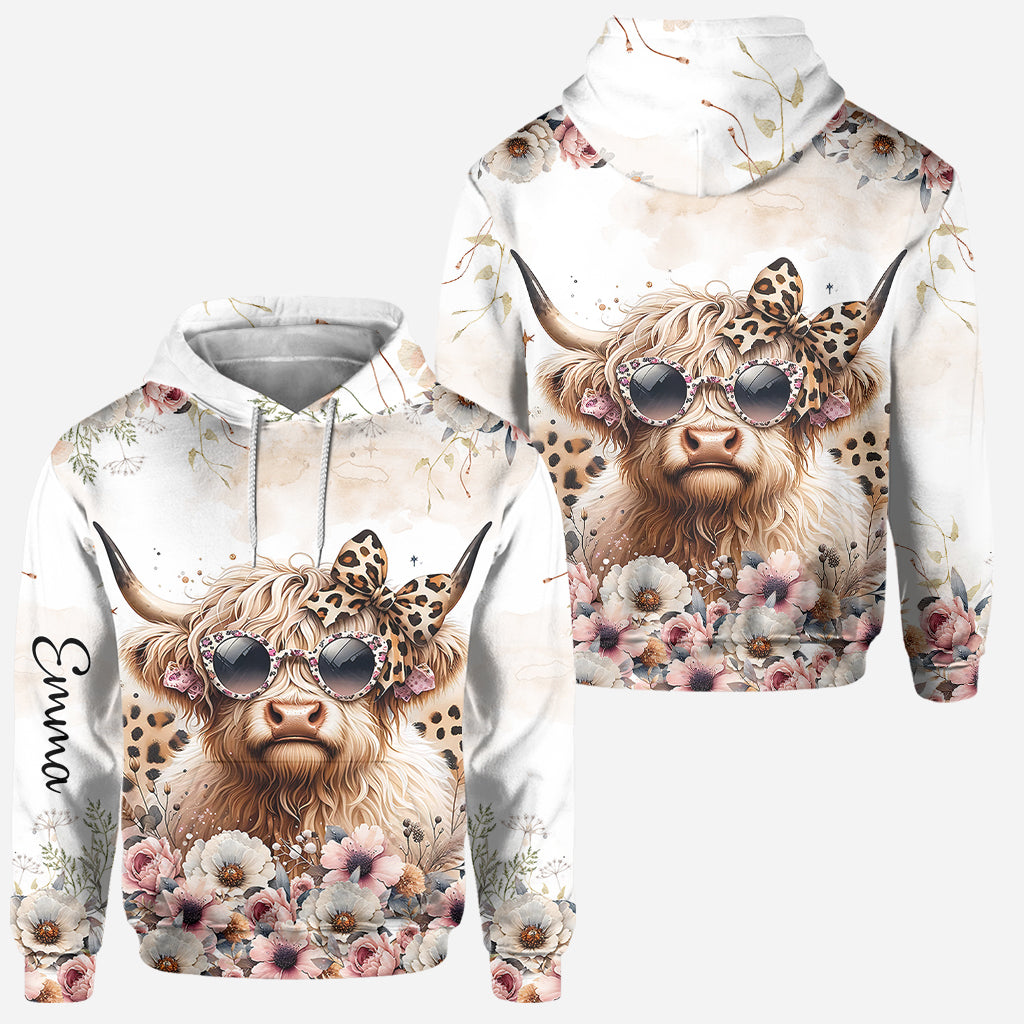 Vache cool avec lunettes léopard - Sweat à capuche et legging personnalisés vache des Highlands