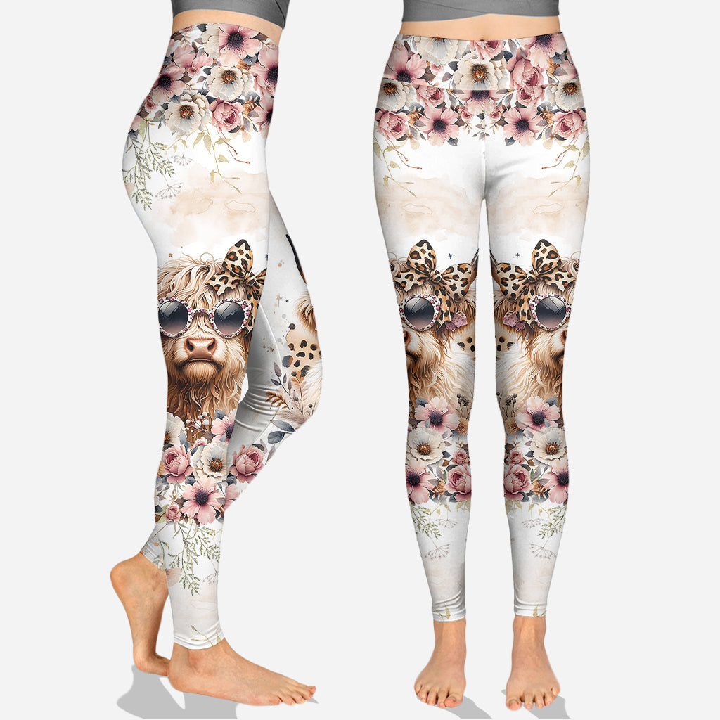 Vache cool avec lunettes léopard - Sweat à capuche et legging personnalisés vache des Highlands