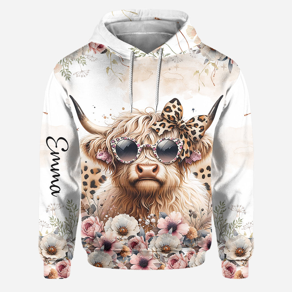 Vache cool avec lunettes léopard - Sweat à capuche et legging personnalisés vache des Highlands