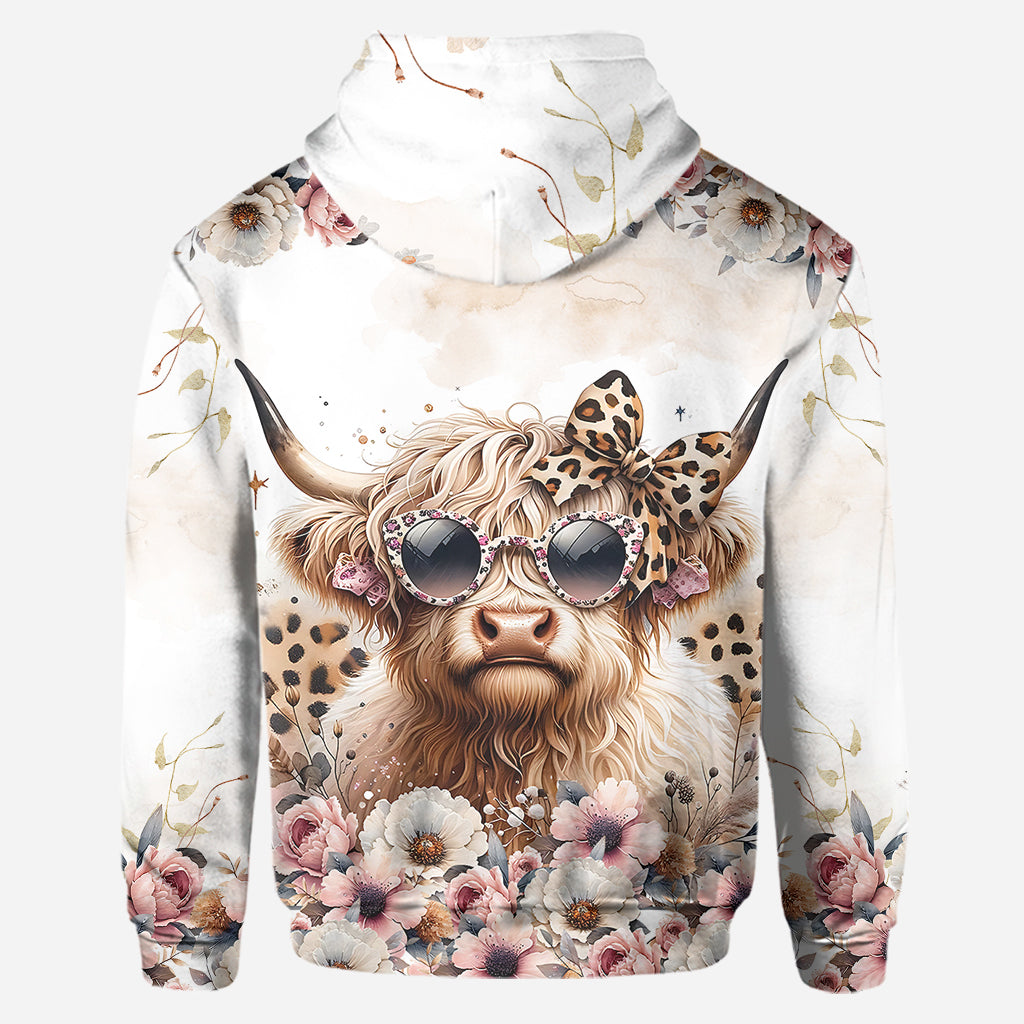 Vache cool avec lunettes léopard - Sweat à capuche et legging personnalisés vache des Highlands