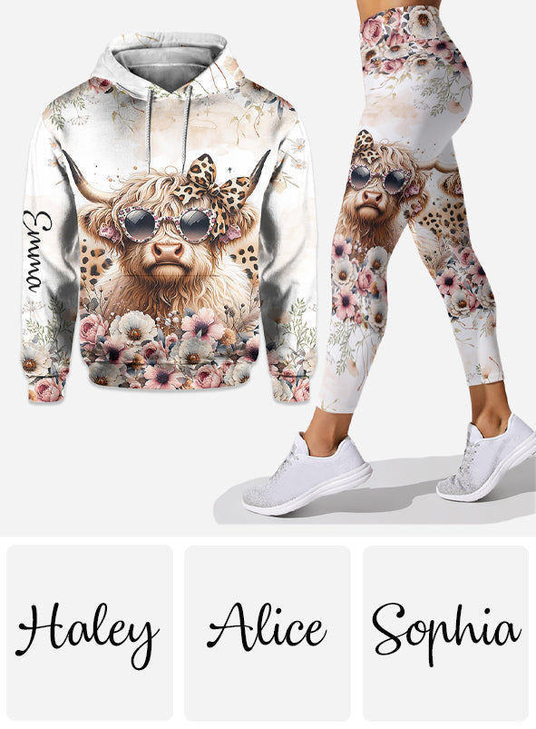 Vache cool avec lunettes léopard - Sweat à capuche et legging personnalisés vache des Highlands