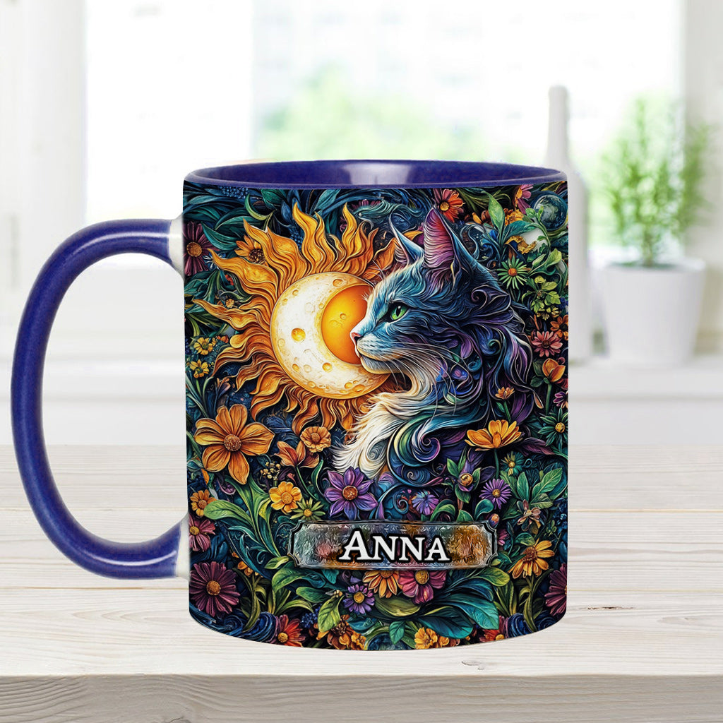 Mug personnalisé à motif floral chat