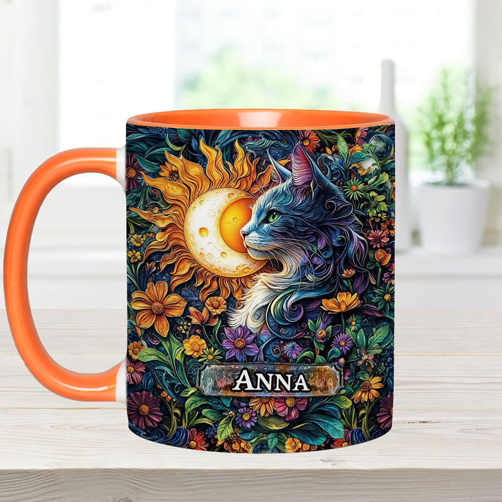 Mug personnalisé à motif floral chat
