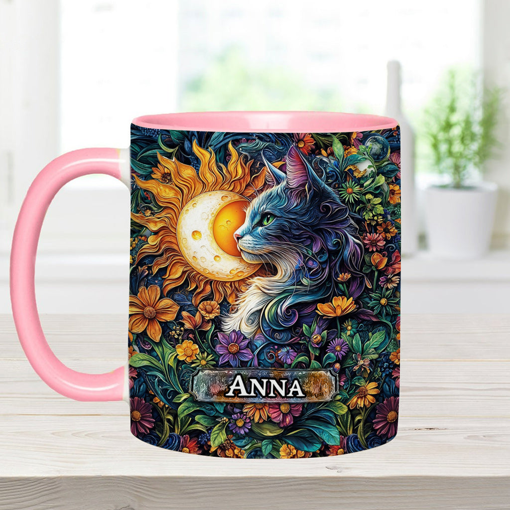 Mug personnalisé à motif floral chat