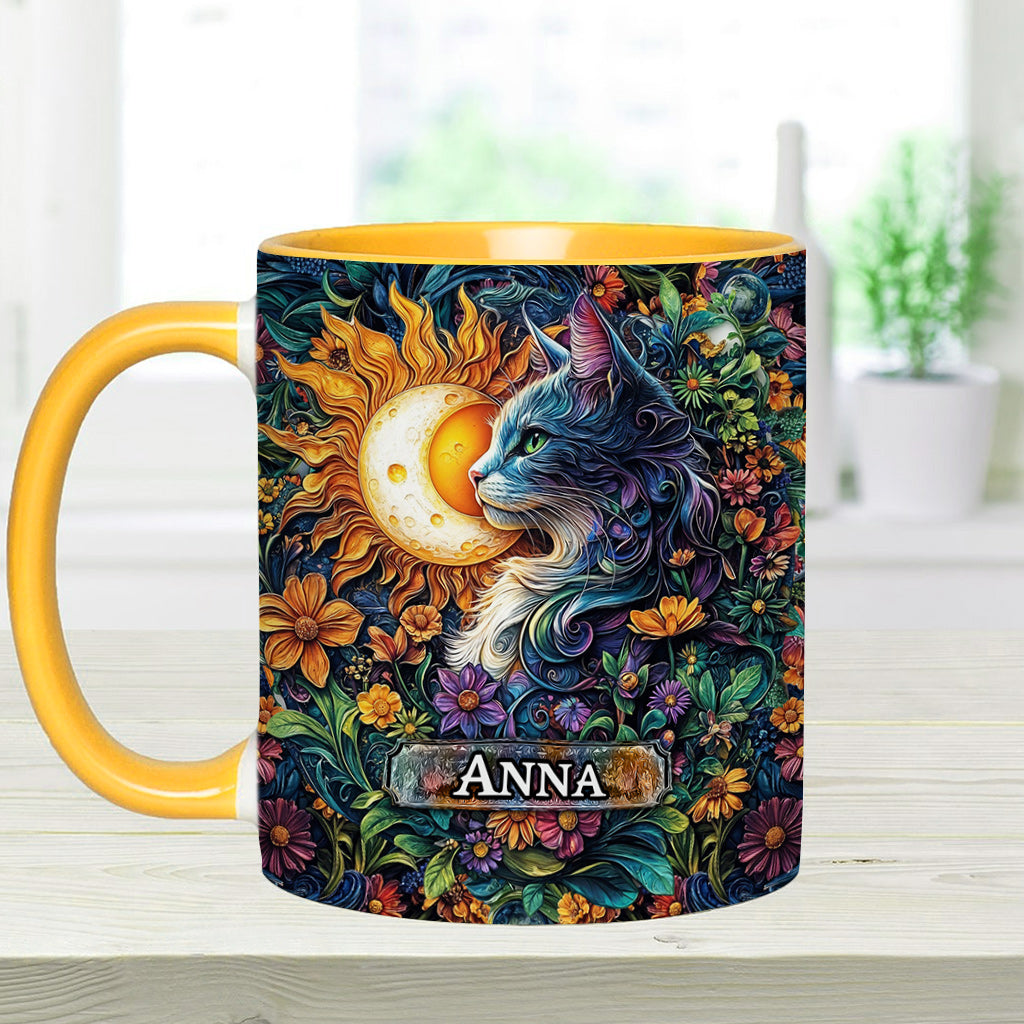 Mug personnalisé à motif floral chat