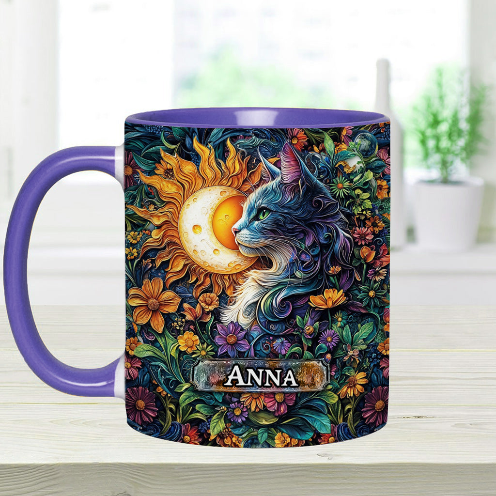 Mug personnalisé à motif floral chat