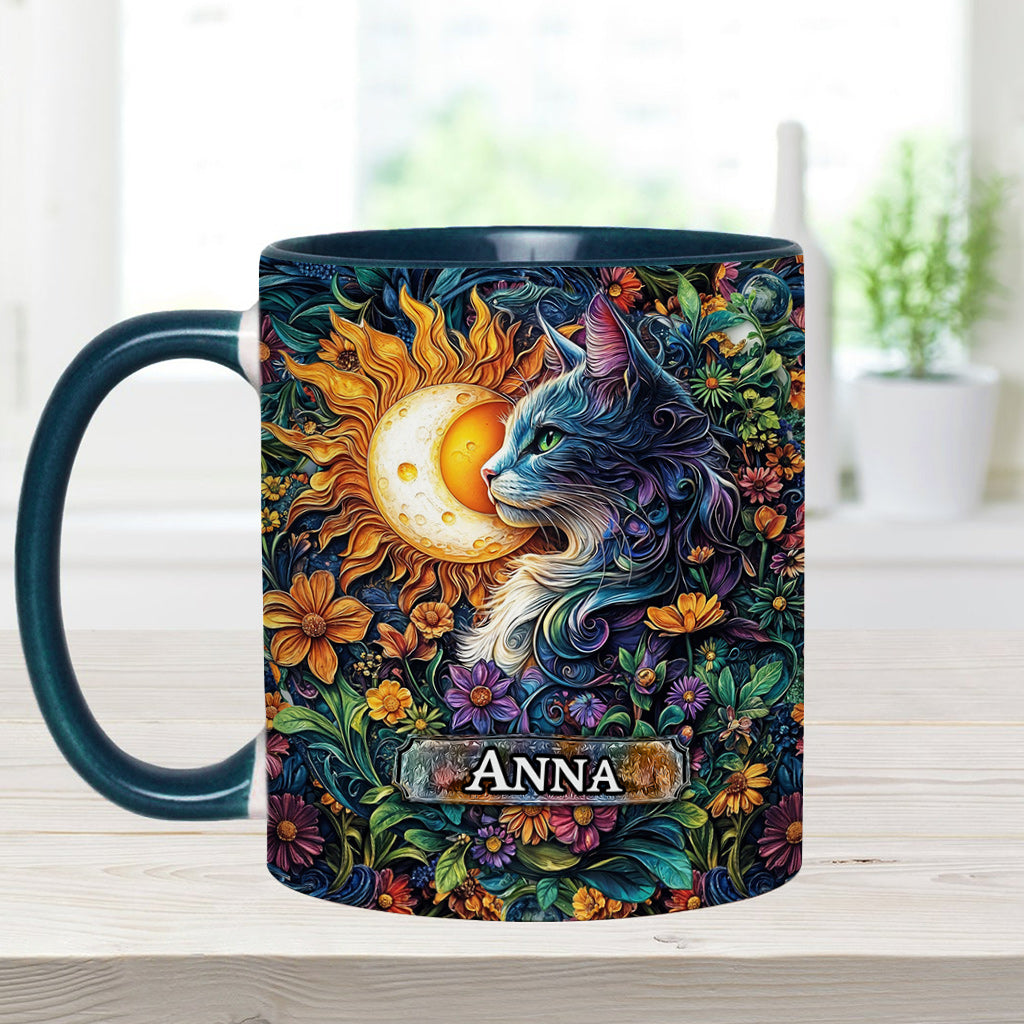 Mug personnalisé à motif floral chat