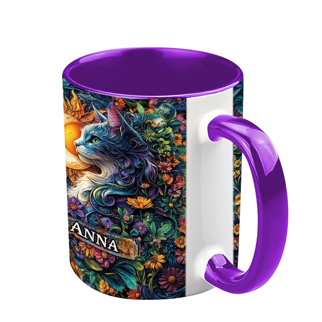 Mug personnalisé à motif floral chat