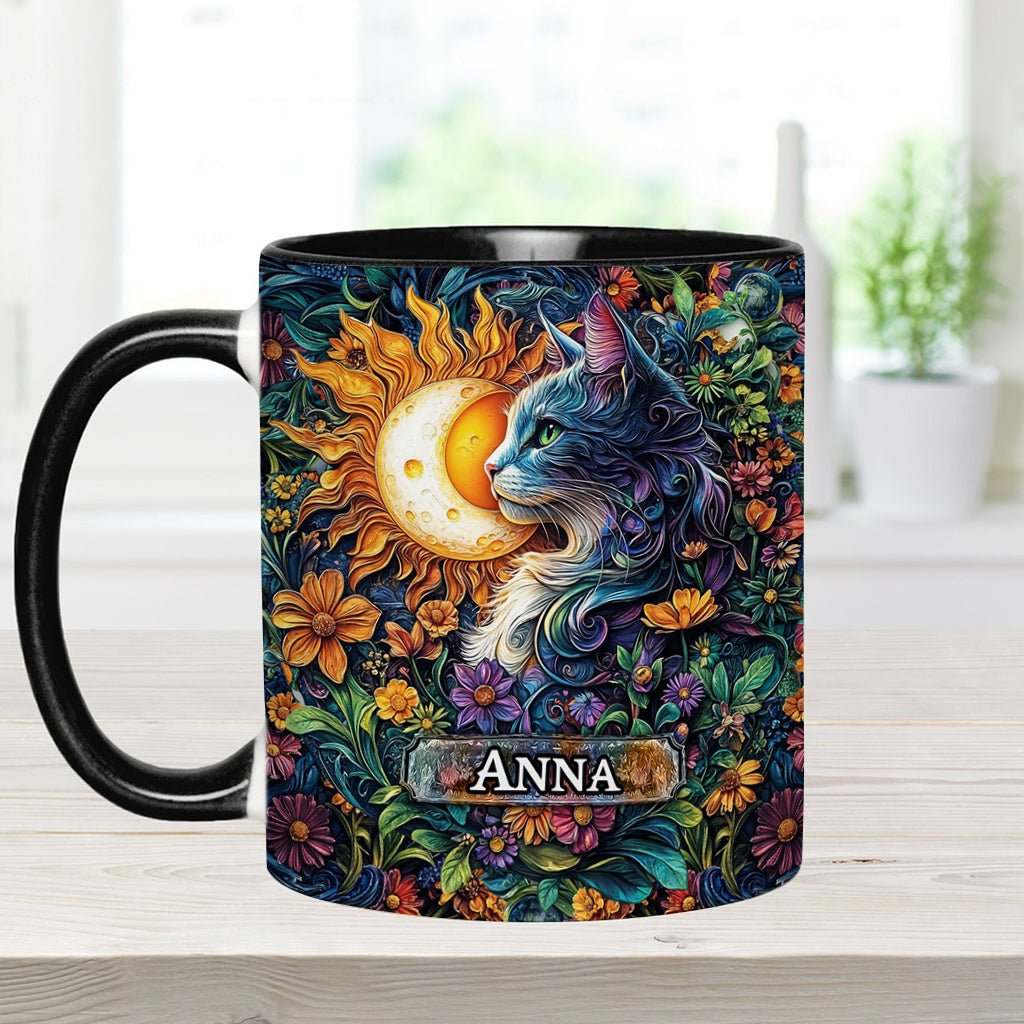 Mug personnalisé à motif floral chat