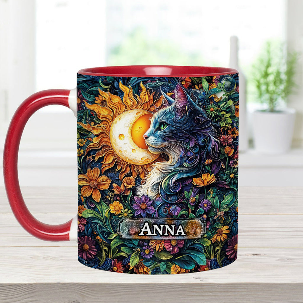 Mug personnalisé à motif floral chat