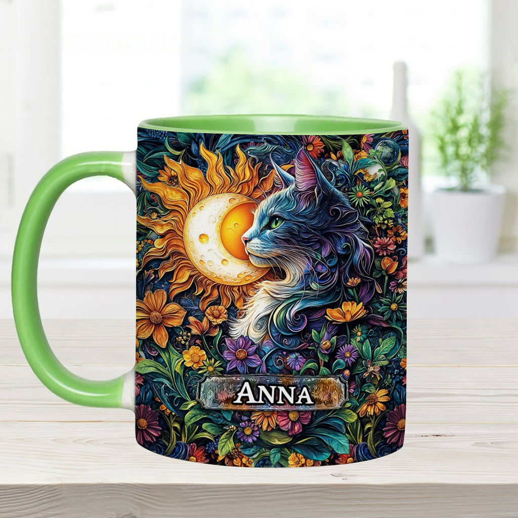Mug personnalisé à motif floral chat