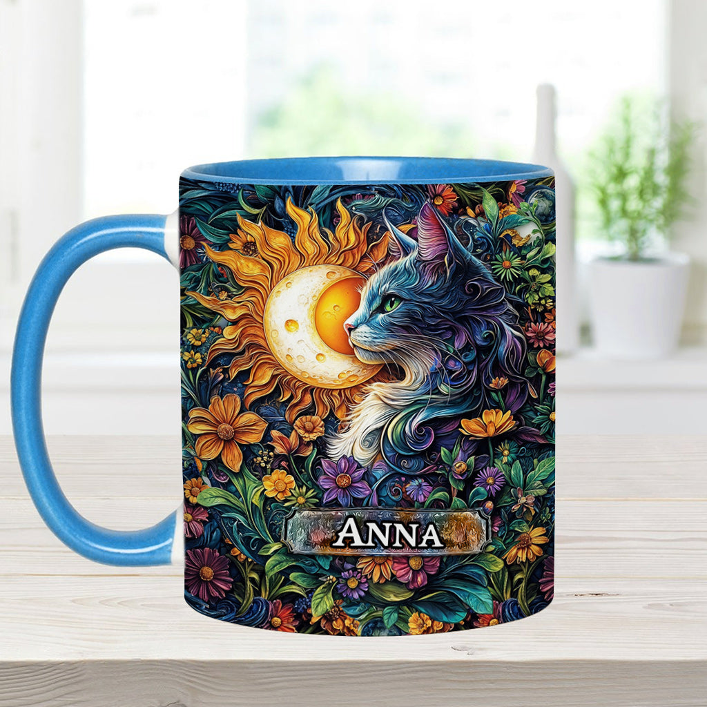 Mug personnalisé à motif floral chat