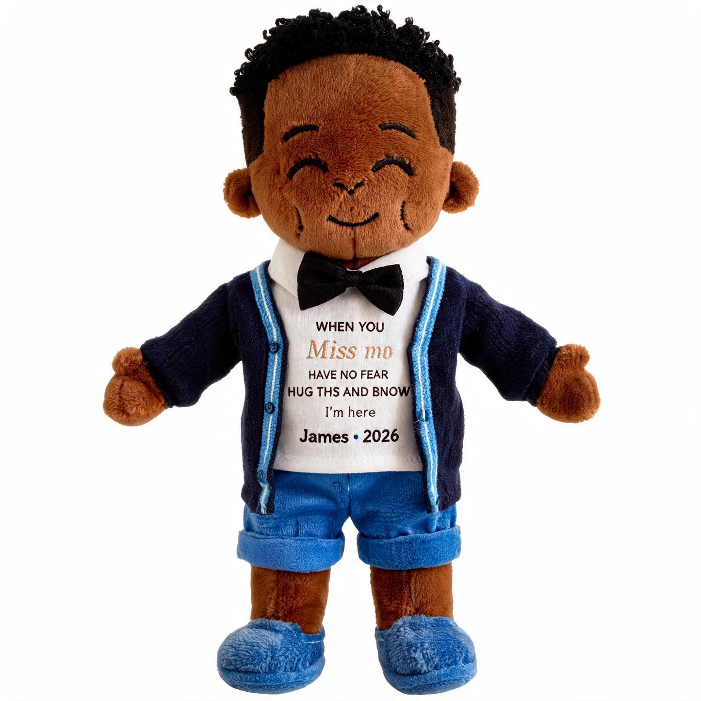 Personalized Little Boy Black Memorial Plush Doll, Custom In Loving Memory Hugging Ragdoll Comfort Gift for Loss