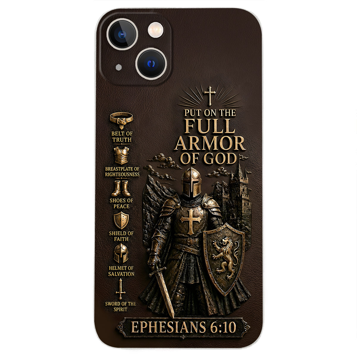 Mettez l'Amour Complet de Dieu, Cadeau pour Chrétiens - Coque de Téléphone en Cuir Personnalisée 3D Embossée