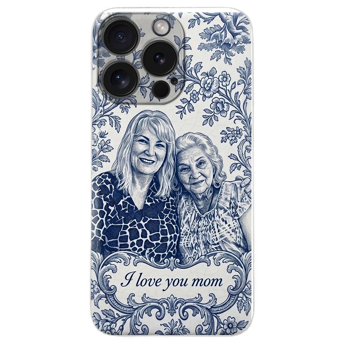 Idée Cadeau Maman, Motif Toile De Jouy Bleue - Coque de Téléphone en Cuir Personnalisée 3D