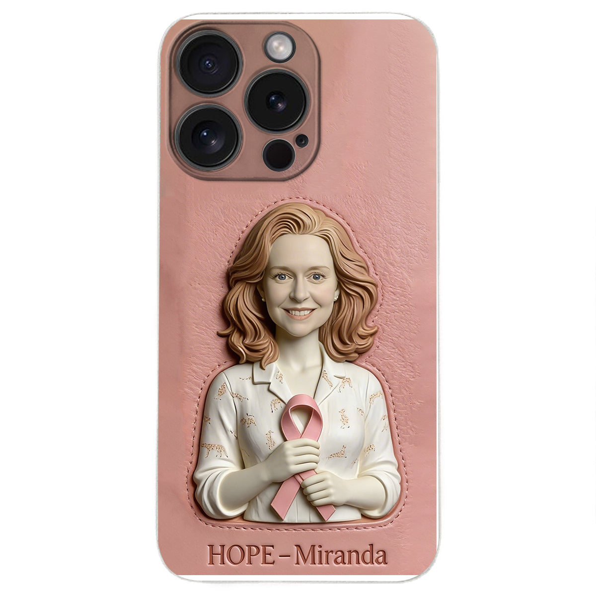 Hope - Personalized Breast Cancer Awareness 3D Embossed Leather Phone Case