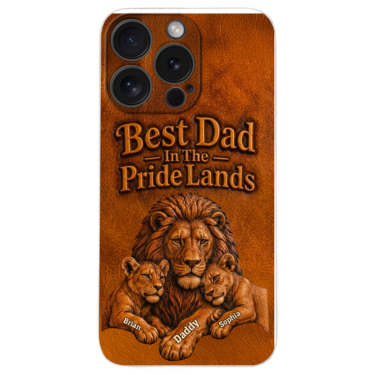 Papa Lion - Coque de téléphone en cuir personnalisée 3D