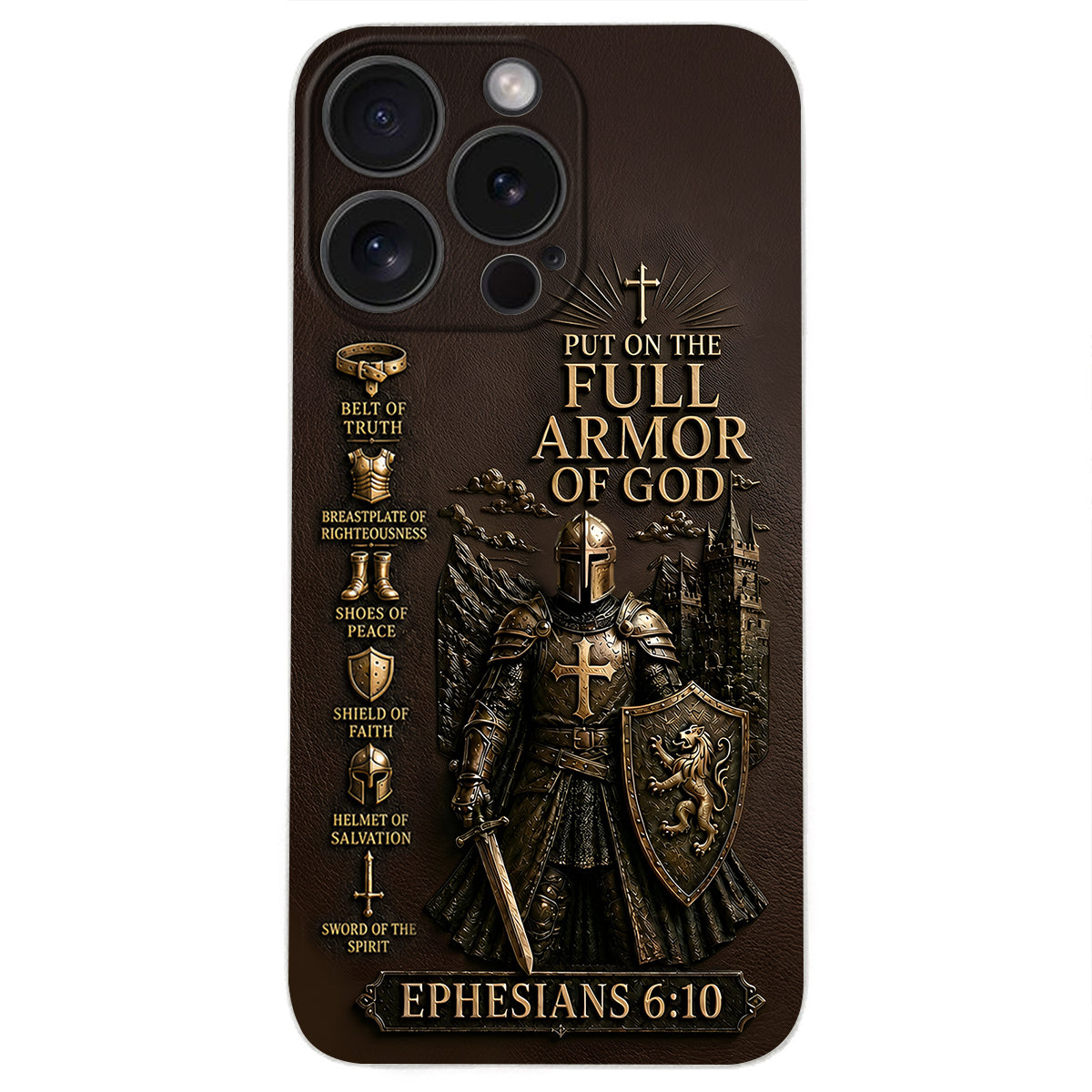 Mettez l'Amour Complet de Dieu, Cadeau pour Chrétiens - Coque de Téléphone en Cuir Personnalisée 3D Embossée