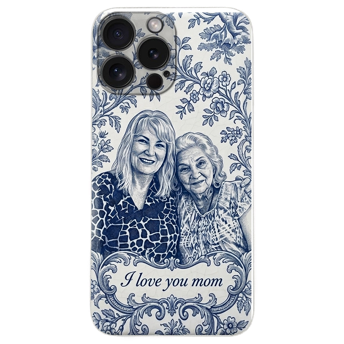 Idée Cadeau Maman, Motif Toile De Jouy Bleue - Coque de Téléphone en Cuir Personnalisée 3D
