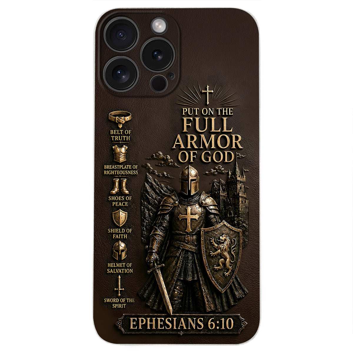 Mettez l'Amour Complet de Dieu, Cadeau pour Chrétiens - Coque de Téléphone en Cuir Personnalisée 3D Embossée