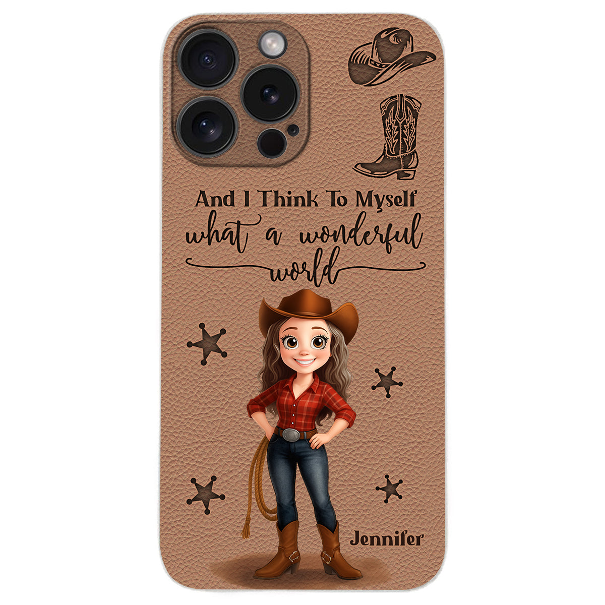 Cowgirl What A Wonderful World - Personalized Cowgirl Leather Phone Case