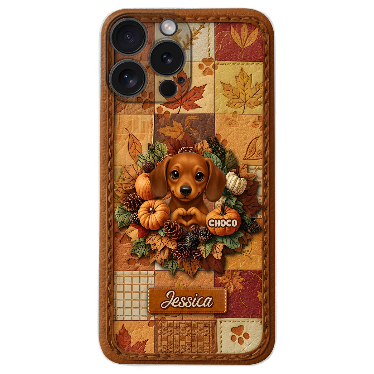 Bienvenue à l'automne - Étui de téléphone en cuir personnalisé pour chien