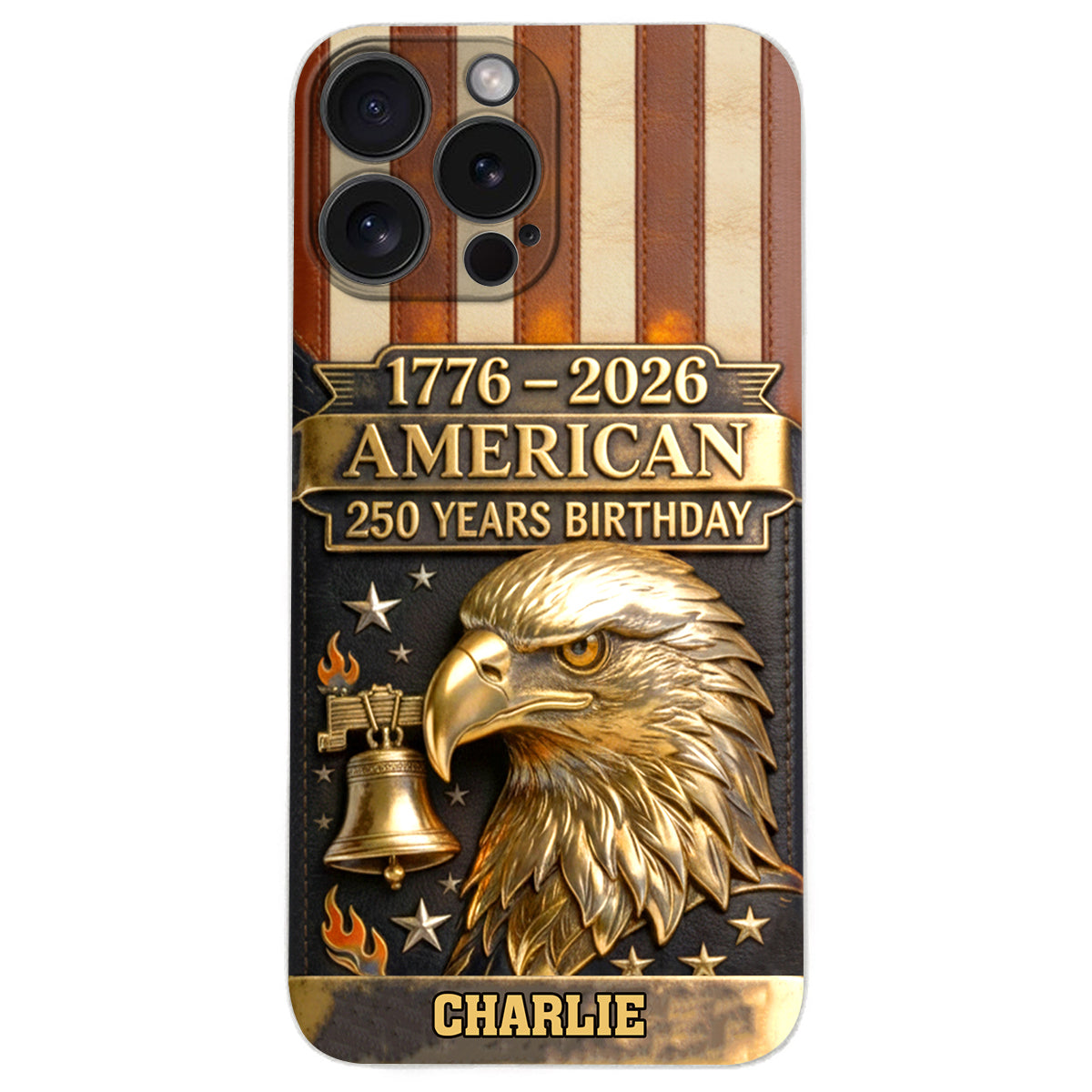 Étui de téléphone en cuir personnalisé avec aigle à tête blanche - 250e anniversaire
