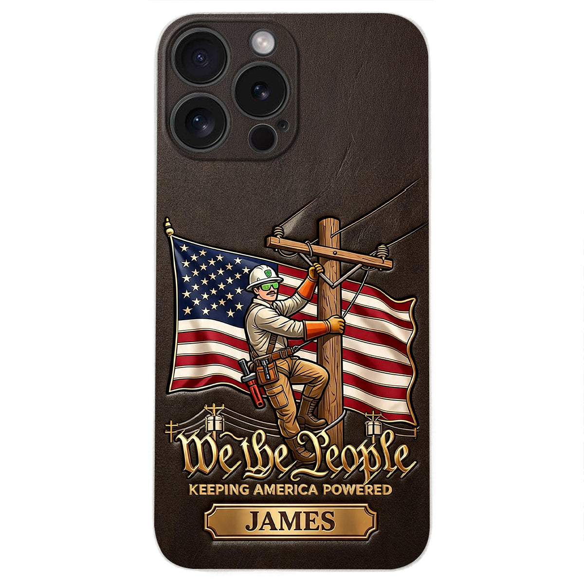 We The People - Personalized Lineman 3D Embossed Leather Phone Case