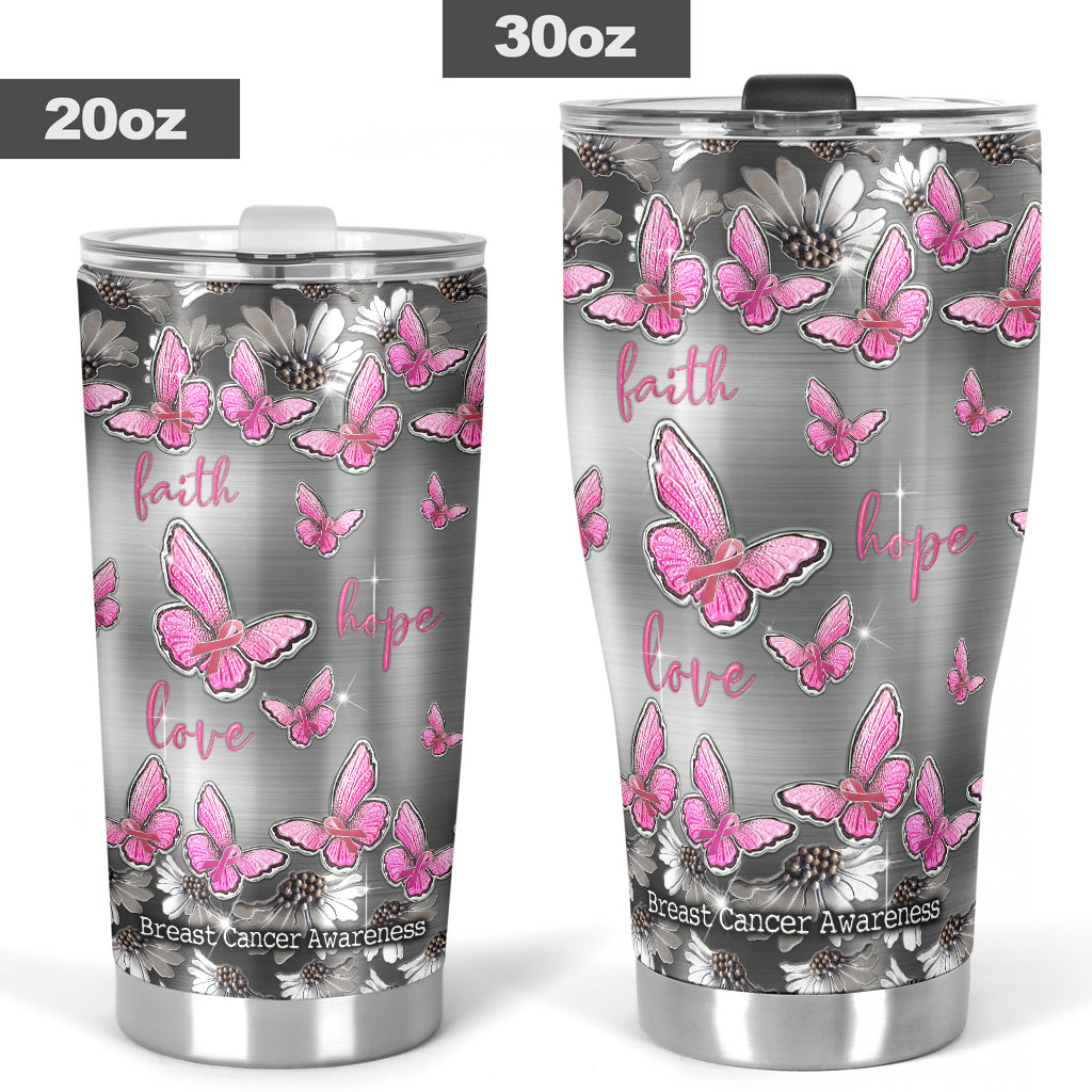 Faith Hope Love - Breast Cancer Awareness Tumbler With Metal Pattern Print 0622