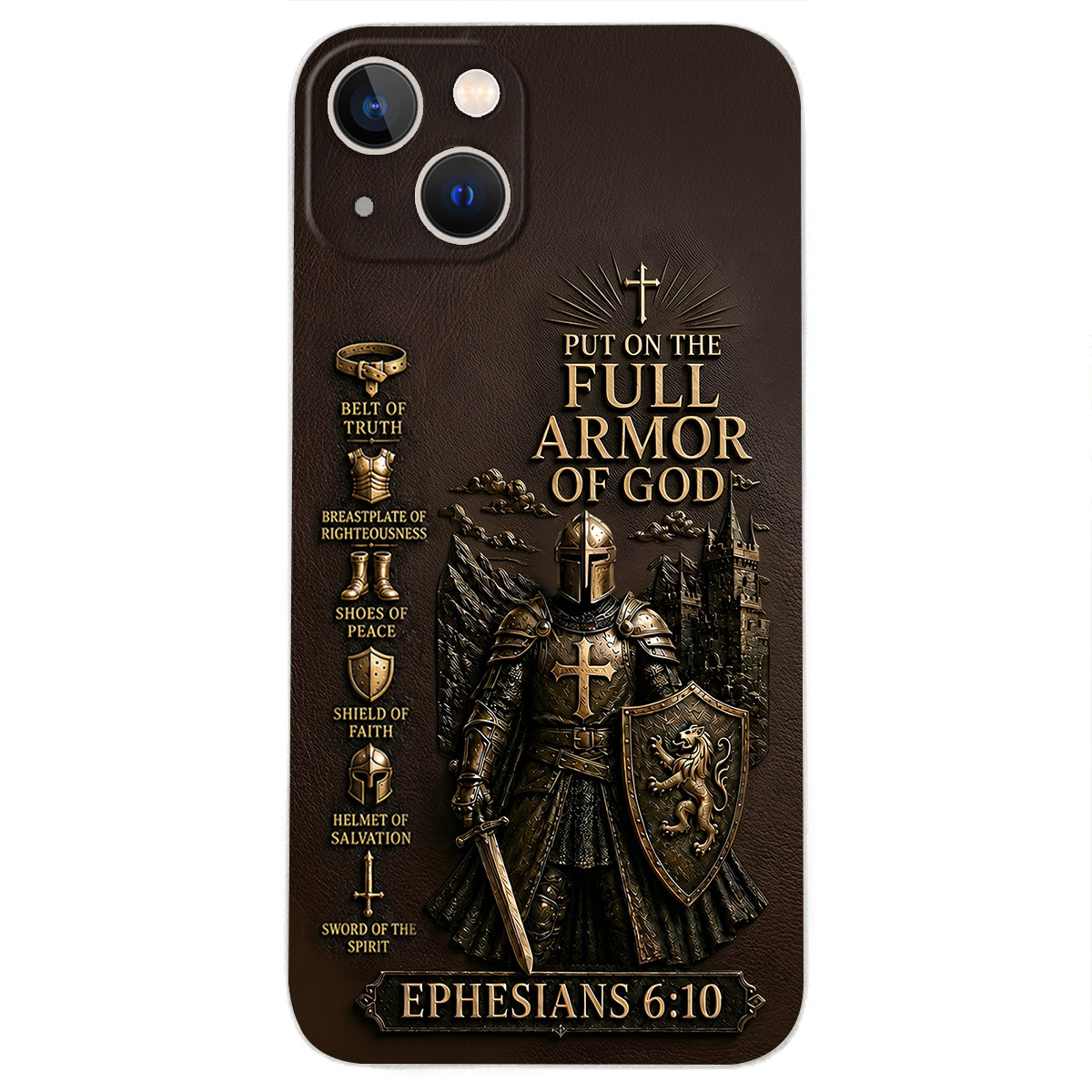 Mettez l'Amour Complet de Dieu, Cadeau pour Chrétiens - Coque de Téléphone en Cuir Personnalisée 3D Embossée