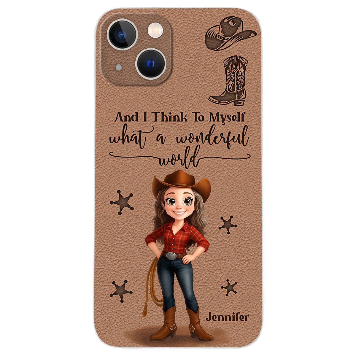 Cowgirl What A Wonderful World - Personalized Cowgirl Leather Phone Case