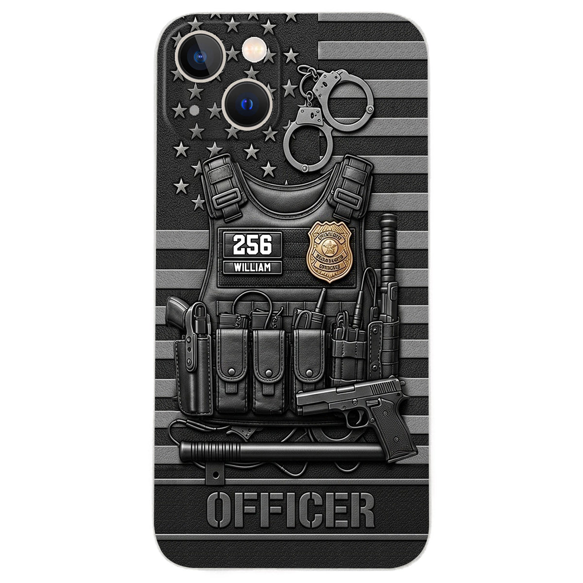 Servir et protéger - Étui de téléphone en cuir personnalisé pour policier