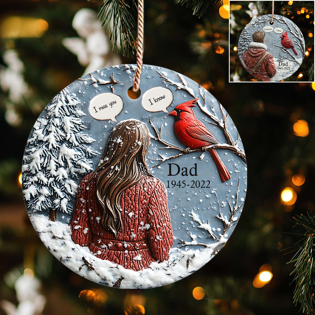 Tu me manques ! - Ornement commémoratif rond en céramique personnalisé